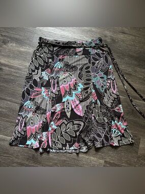 New York & Company Black Circle Skirt with Pink & Teal Floral Print